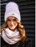 Winter hat set with herringbone neck warmer, white C45 - Online store - Boutique